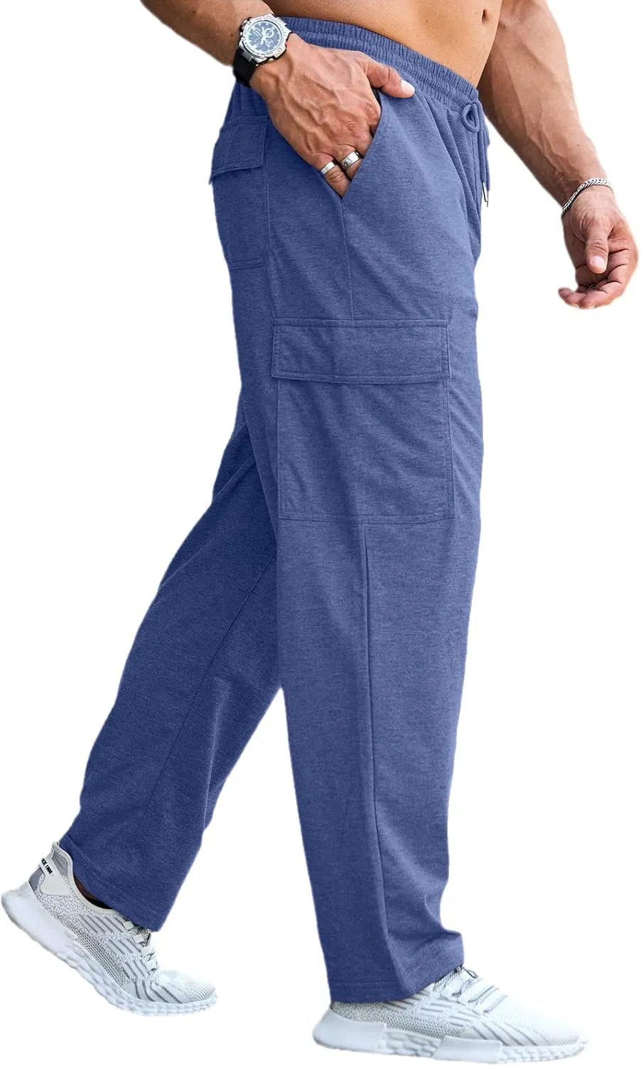 CTU Mens Fashion Baggy Sweatpants Lightweight Workout Cargo Sweatpants Athletic Pants Open Bottom Joggers with Pockets