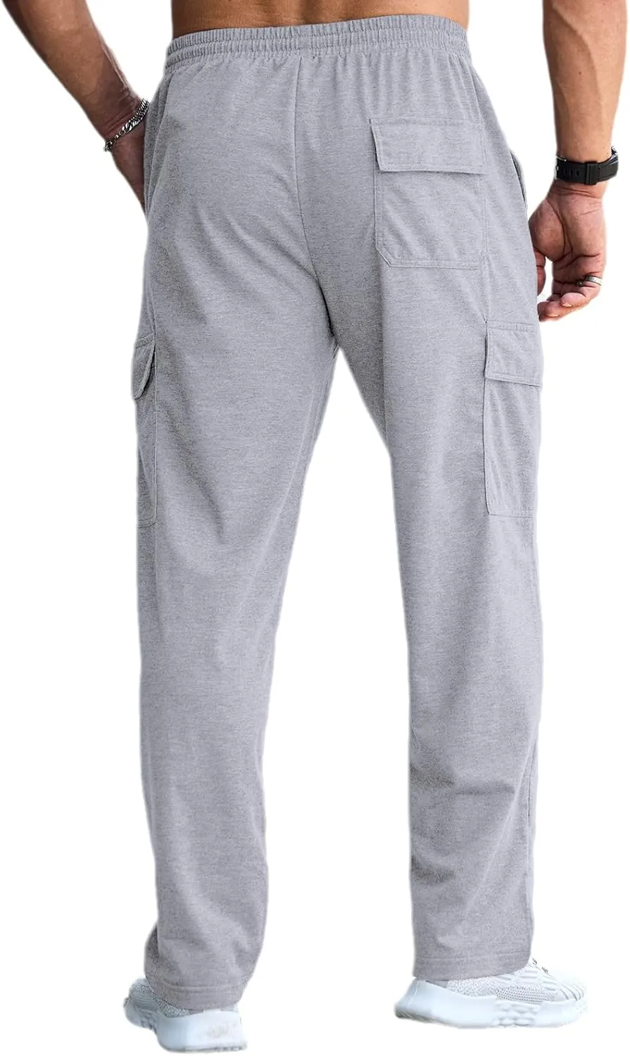 CTU Mens Fashion Baggy Sweatpants Lightweight Workout Cargo Sweatpants Athletic Pants Open Bottom Joggers with Pockets