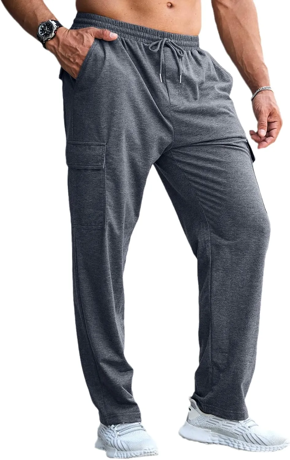 CTU Mens Fashion Baggy Sweatpants Lightweight Workout Cargo Sweatpants Athletic Pants Open Bottom Joggers with Pockets