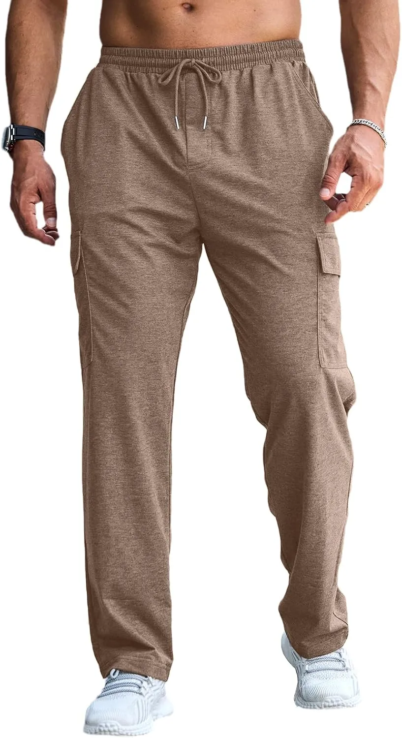 CTU Mens Fashion Baggy Sweatpants Lightweight Workout Cargo Sweatpants Athletic Pants Open Bottom Joggers with Pockets