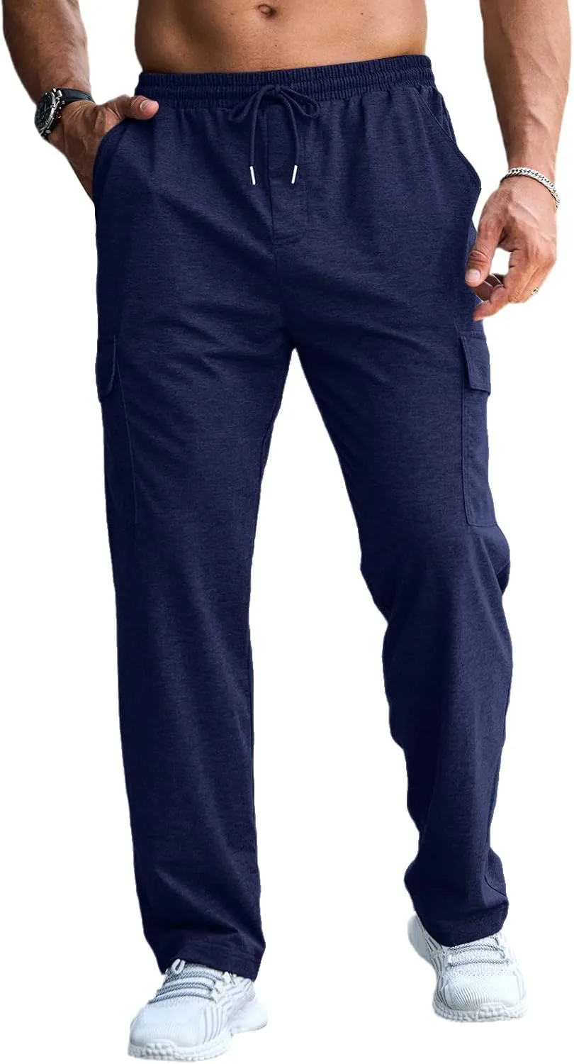CTU Mens Fashion Baggy Sweatpants Lightweight Workout Cargo Sweatpants Athletic Pants Open Bottom Joggers with Pockets