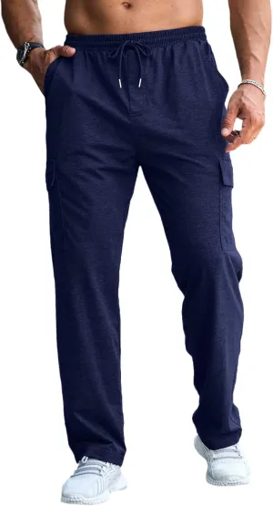 CTU Mens Fashion Baggy Sweatpants Lightweight Workout Cargo Sweatpants Athletic Pants Open Bottom Joggers with Pockets