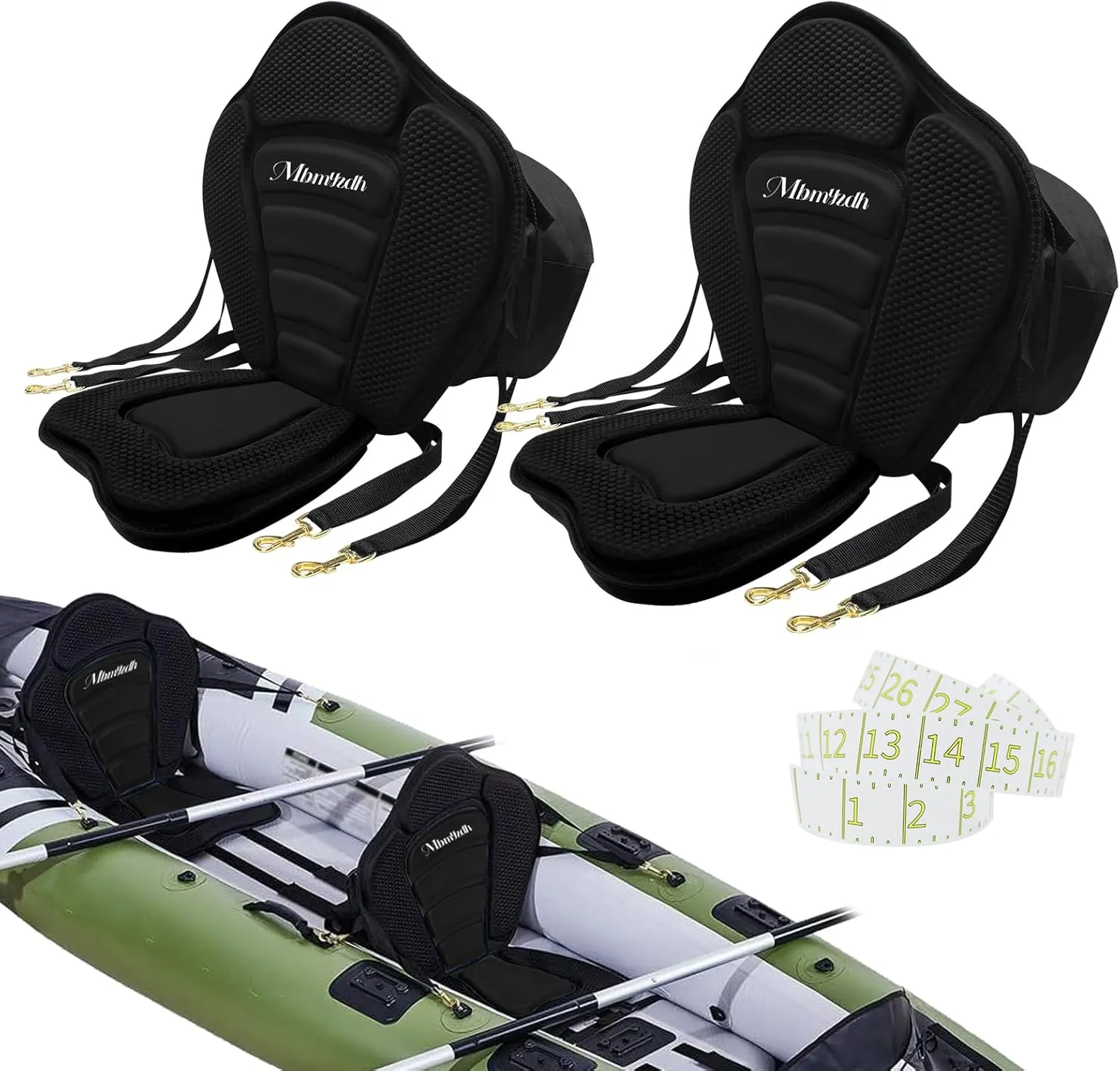 Deluxe Padded Kayak Seats 2 Pack - Premium Shockproof Seats with Back Support for Kayaking, Canoeing, Fishing, Paddle Boarding - Comfort, Versatility and Extra Storage