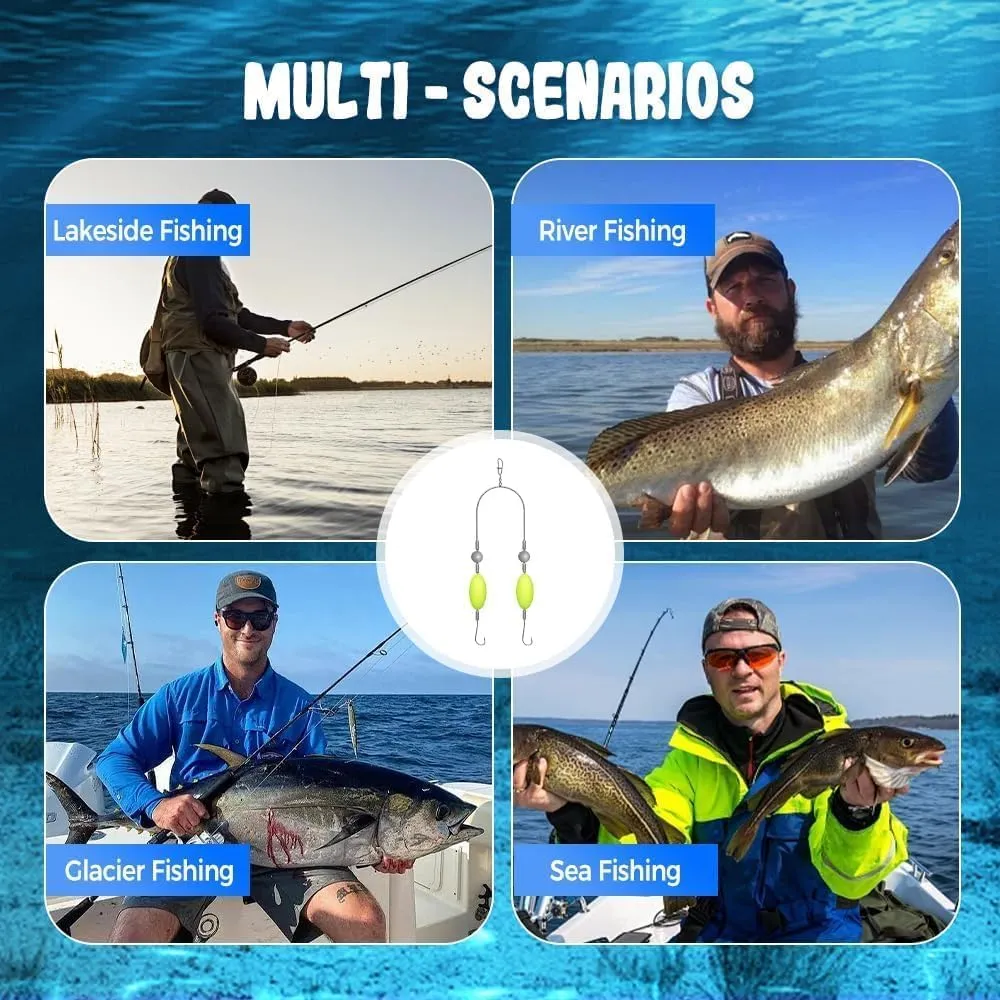 Double-Hook Reverse Bottom Rig,2025 Double Reverse Fishing Hook Set - Anti-Tangle Saltwater,Freshwater Fishing System with Free-Floating Design for Beginners and Professionals