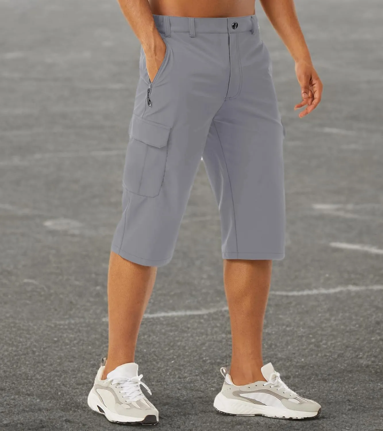 EKLENTSON Men's Workout Shorts Quick Dry Gym Hiking Shorts Zipper Pockets Lightweight Athletic 3/4 Capri Pants for Men