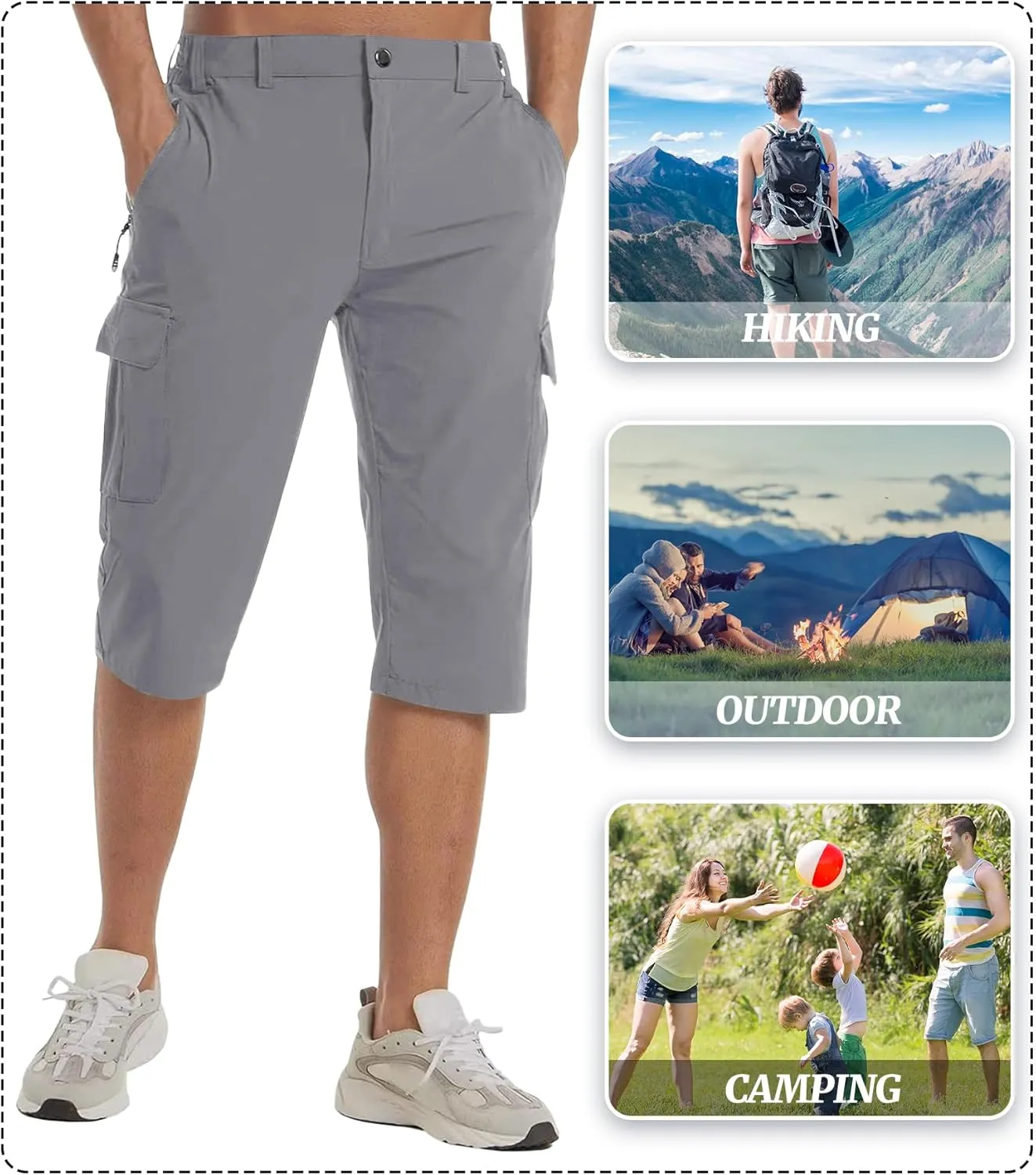 EKLENTSON Men's Workout Shorts Quick Dry Gym Hiking Shorts Zipper Pockets Lightweight Athletic 3/4 Capri Pants for Men