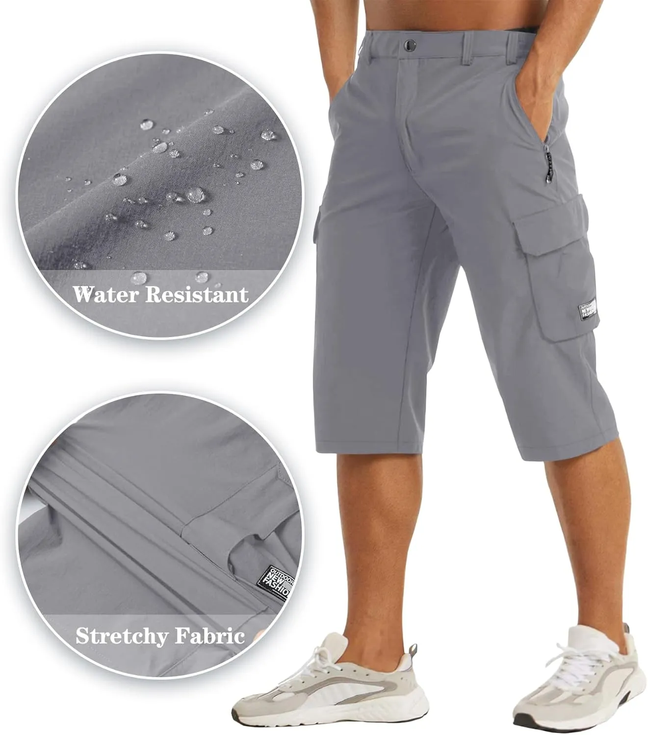 EKLENTSON Men's Workout Shorts Quick Dry Gym Hiking Shorts Zipper Pockets Lightweight Athletic 3/4 Capri Pants for Men