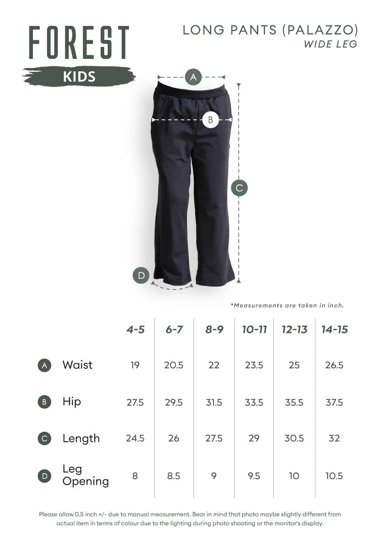 Forest Kids Girl Stretchable Soft Microbire Casual Palazzo Wide Leg Pants l Seluar Panjang Budak Perempuan - FK810019