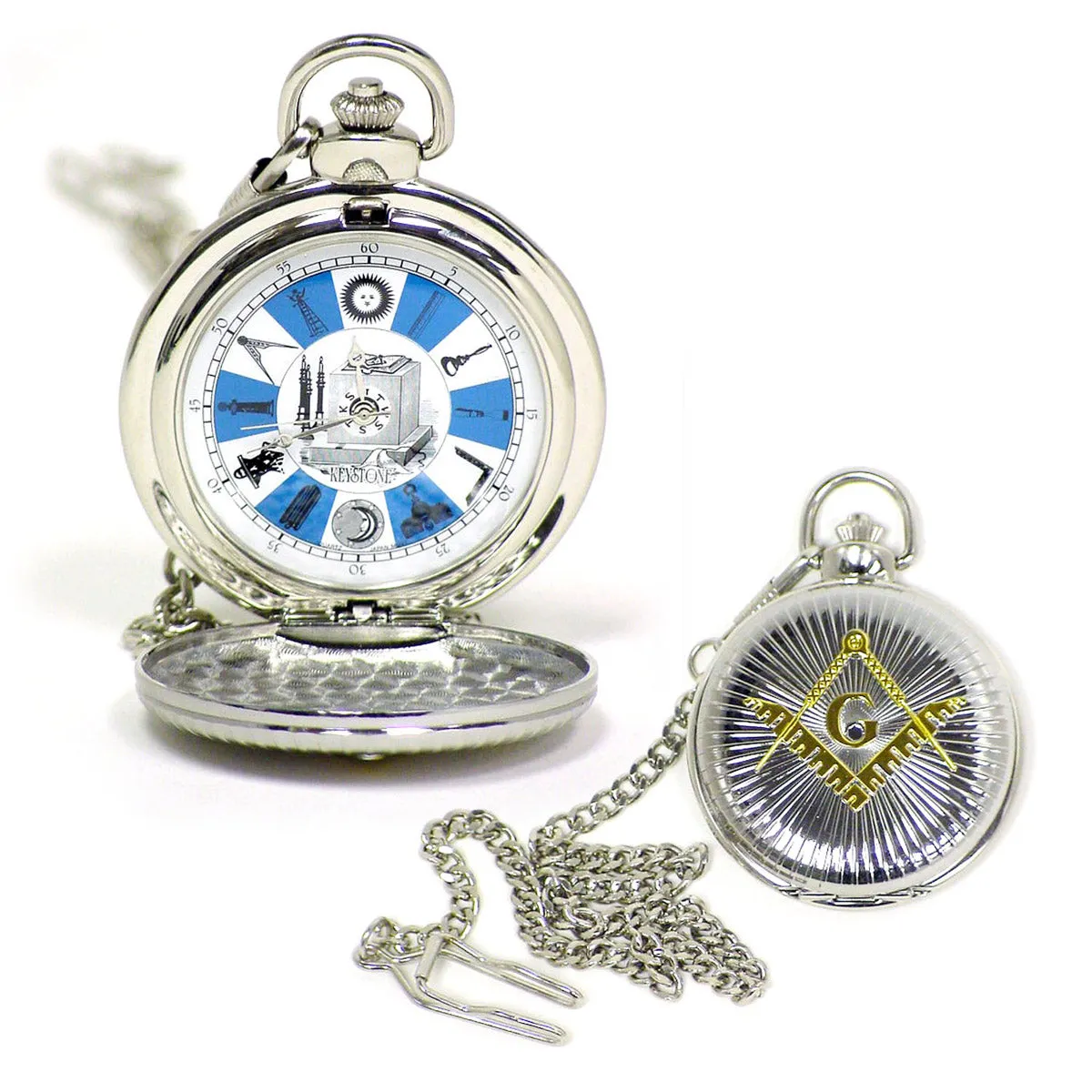 Freemason Mens Pocket Watch Gold & Silver Tone Square and Compasses