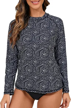 Halcurt Women's Long Sleeve Rash Guard Swim Top UPF50  SPF Sun Protection Swimsuit Quick Dry Bathing Suit