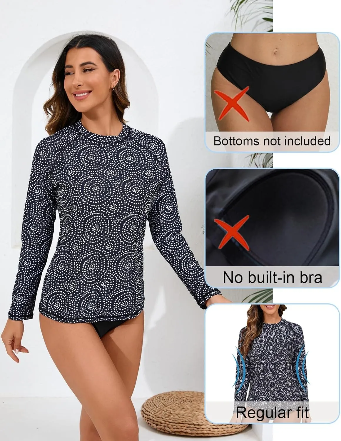 Halcurt Women's Long Sleeve Rash Guard Swim Top UPF50  SPF Sun Protection Swimsuit Quick Dry Bathing Suit