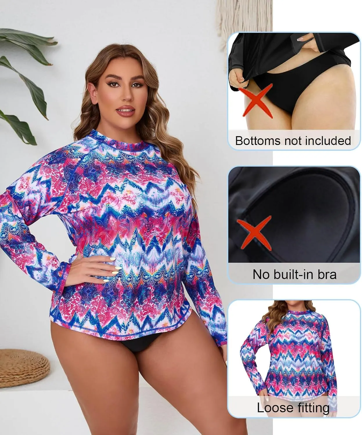 Halcurt Women's Plus Size Long Sleeve Rash Guard Shirts Swim Top UPF50  Sun Protection Loose Fit Quick Dry Swimsuit