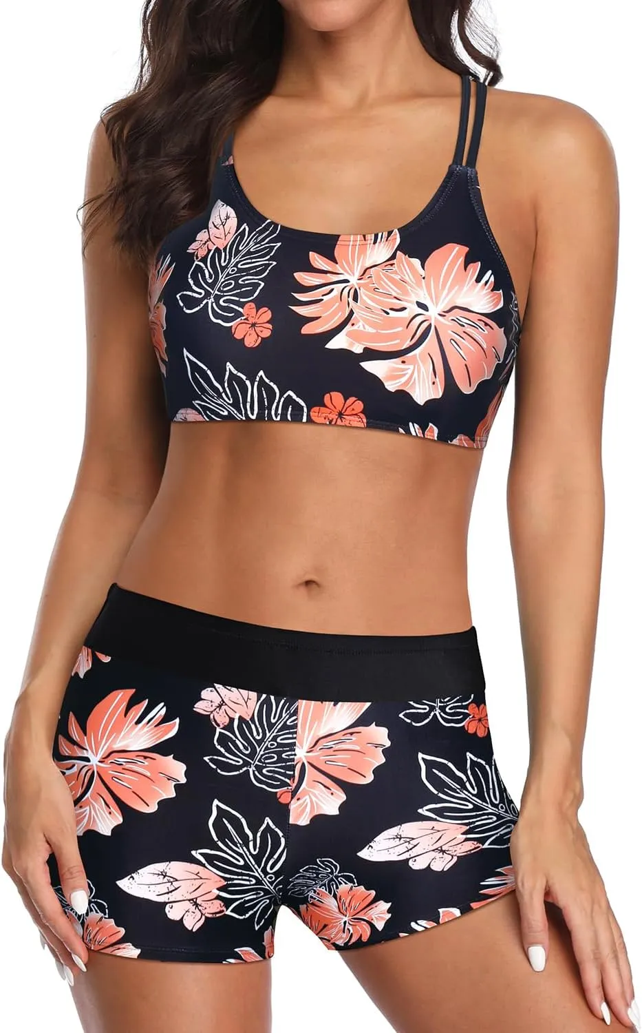 Holipick 3 Piece Tankini Swimsuits for Women Tummy Control Bathing Suits Swim Tank Top with Bra Boy Shorts Teen Swimwear