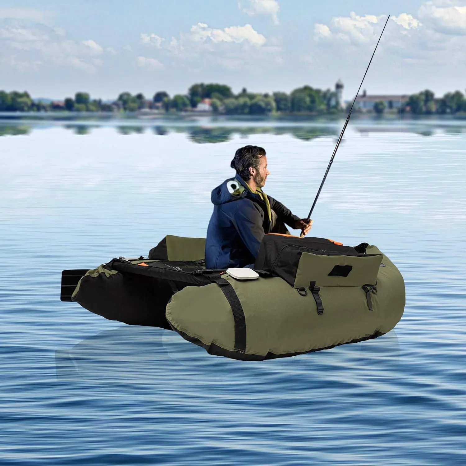 Inflatable Boat, Outdoor Fishing Boat, One Person Portable Boat Raft, Inflatable Fishing Boat Touring Kayak for Adults, Inflatable Sport Tender Fishing Dinghy Boat w/Air Pump