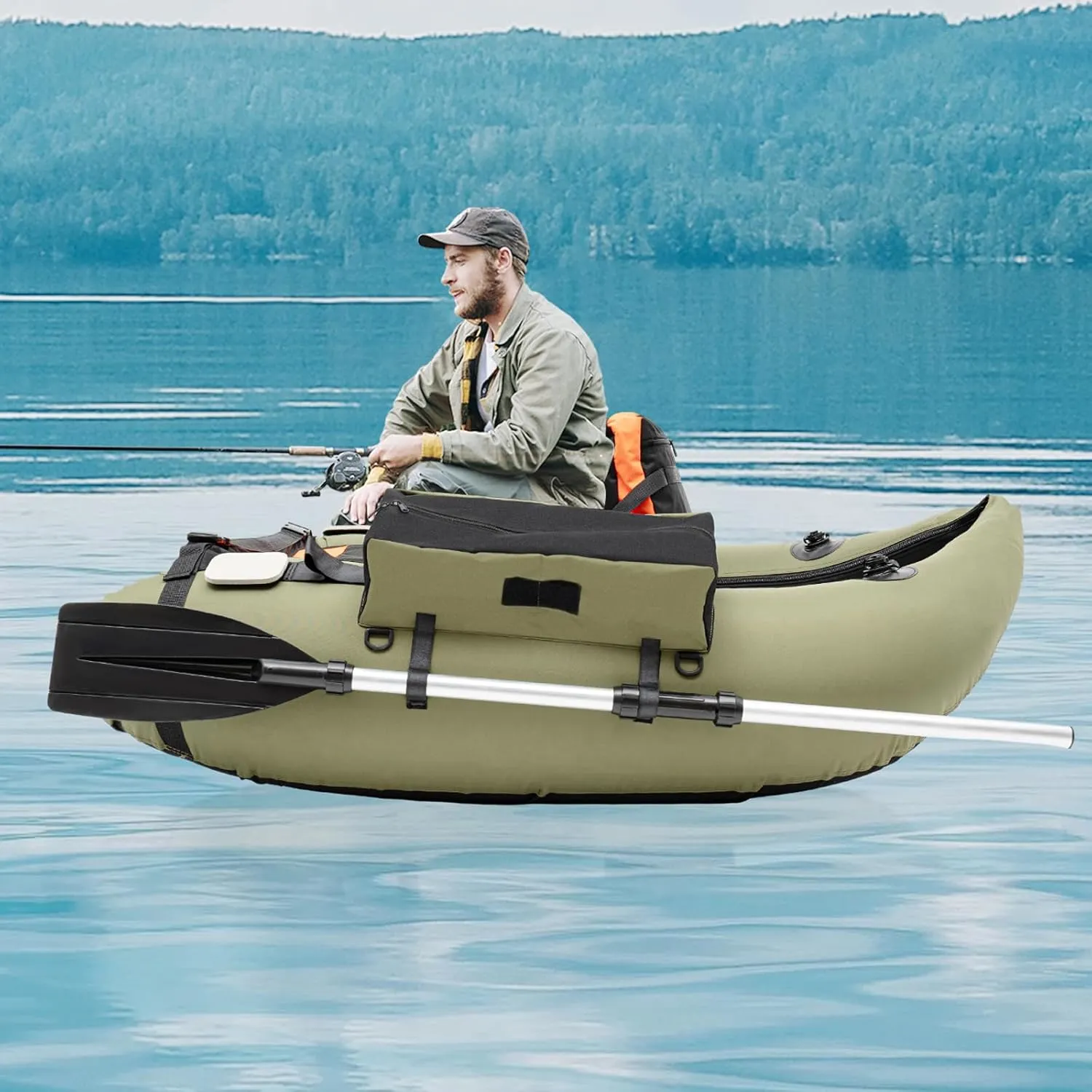 Inflatable Boat, Outdoor Fishing Boat, One Person Portable Boat Raft, Inflatable Fishing Boat Touring Kayak for Adults, Inflatable Sport Tender Fishing Dinghy Boat w/Air Pump