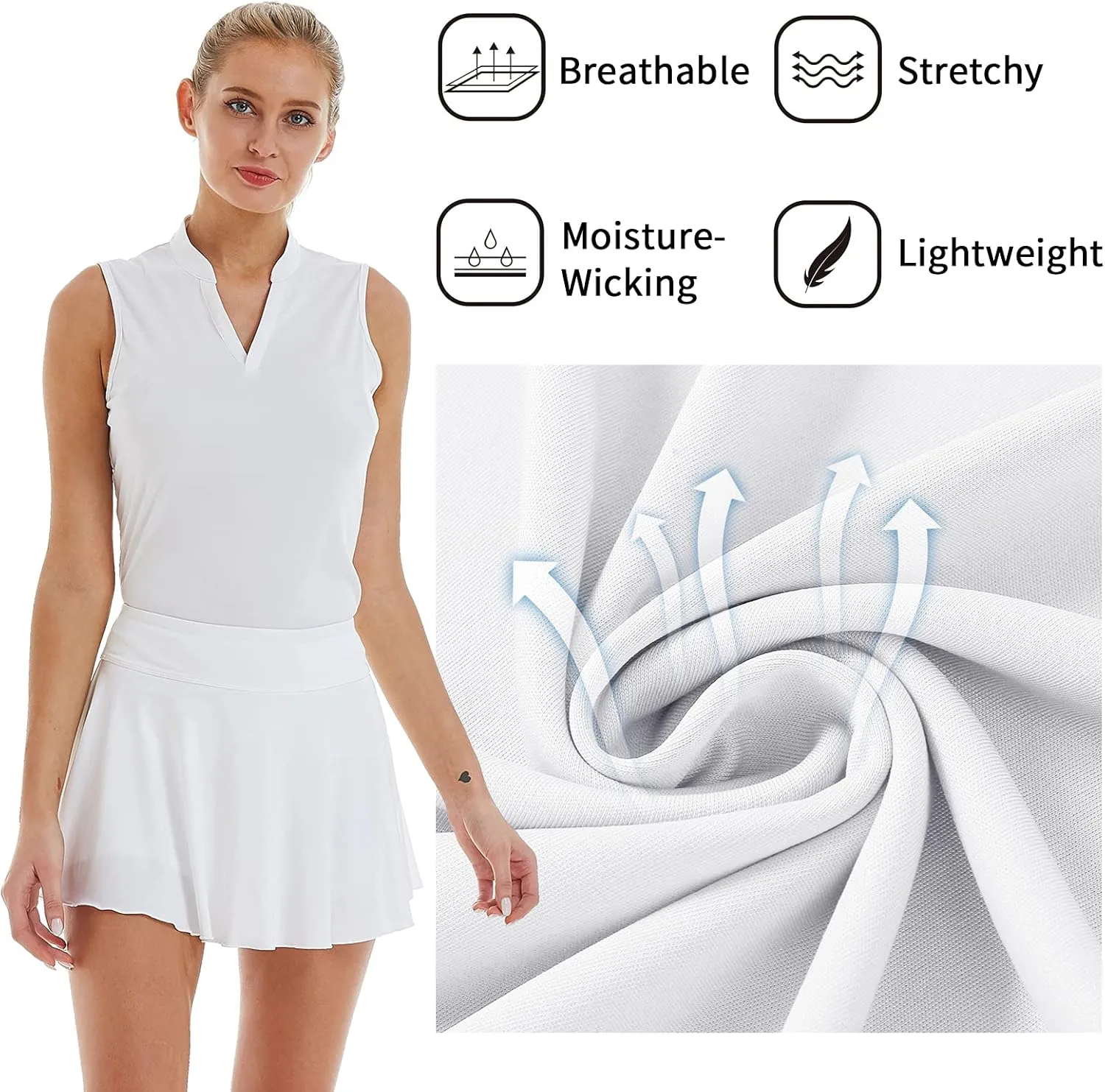 LastFor1 Women's Golf Sleeveless Polo Shirts UPF 50  V Neck Athletic Tank Tops Outdoor Sports Quick Dry Moisture Wicking