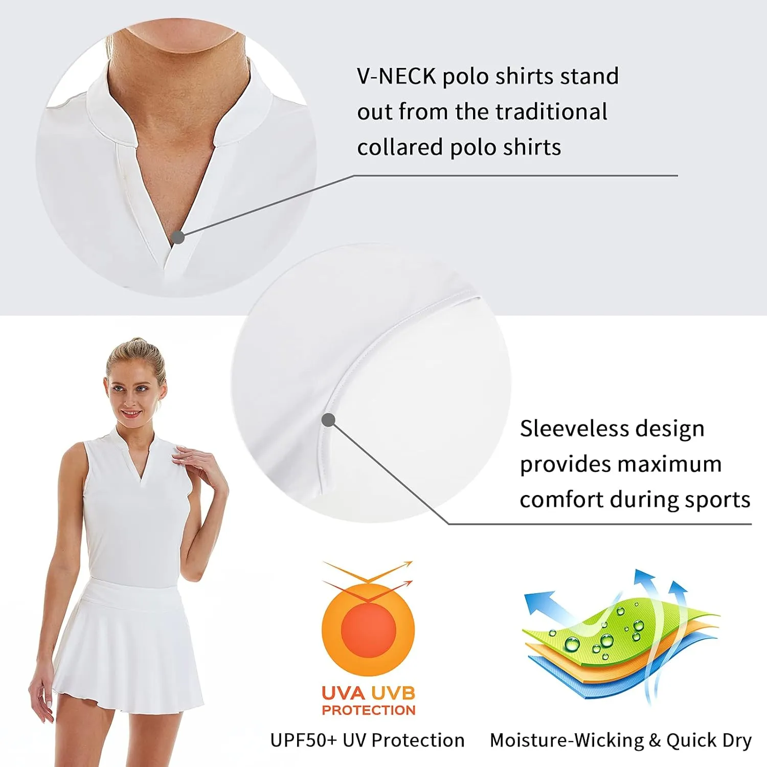LastFor1 Women's Golf Sleeveless Polo Shirts UPF 50  V Neck Athletic Tank Tops Outdoor Sports Quick Dry Moisture Wicking
