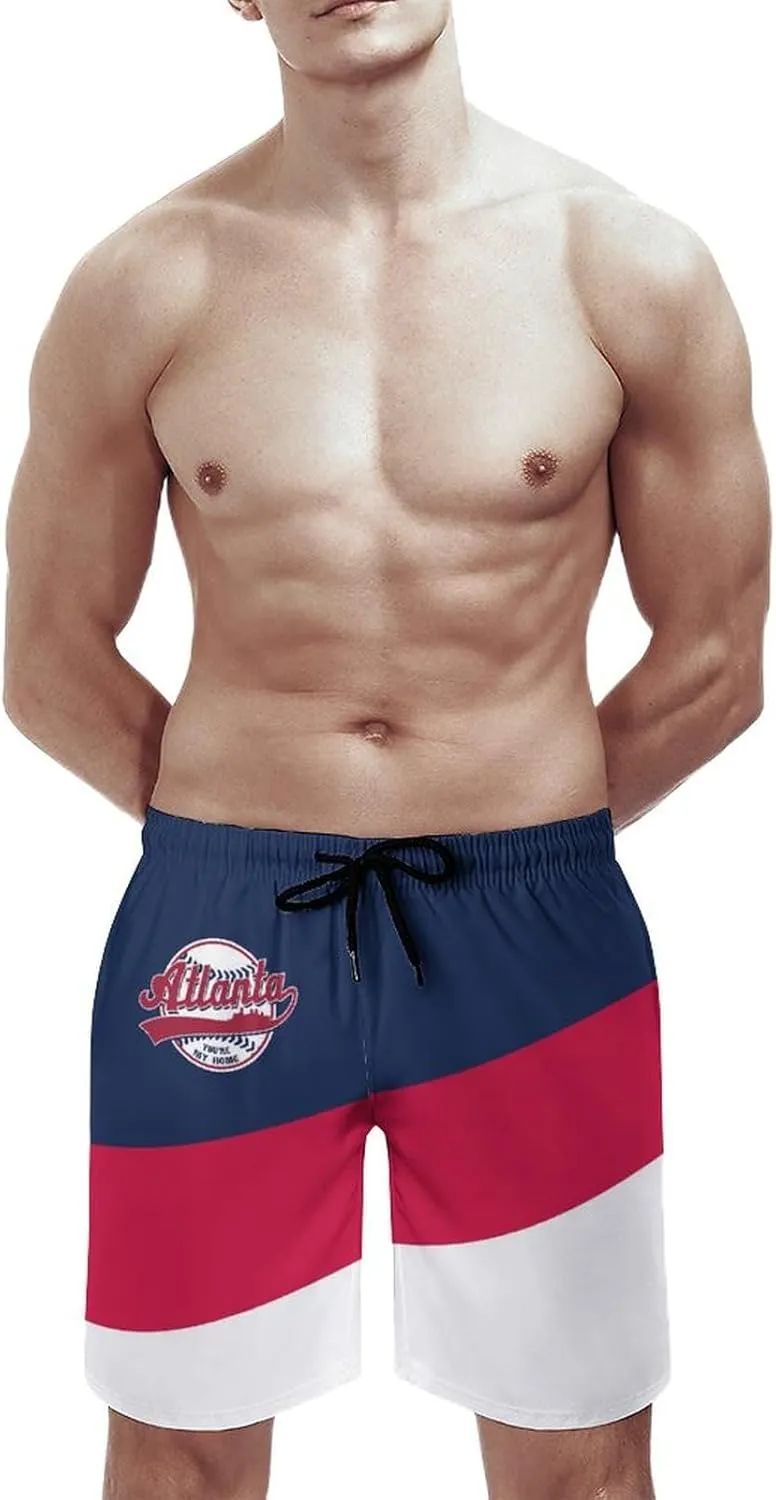 Men's Baseball Beach Shorts Casual Surf Swim Trunks Beachwear Fans Summer Quick Dry Board Shorts Pants Gifts with Pockets