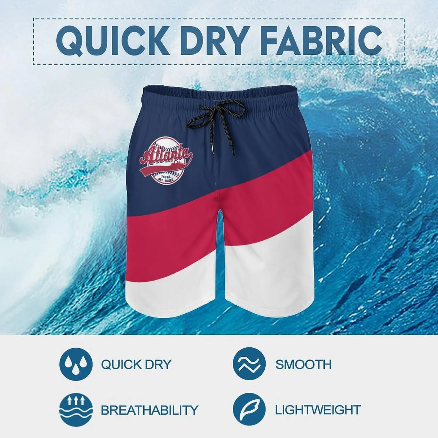Men's Baseball Beach Shorts Casual Surf Swim Trunks Beachwear Fans Summer Quick Dry Board Shorts Pants Gifts with Pockets