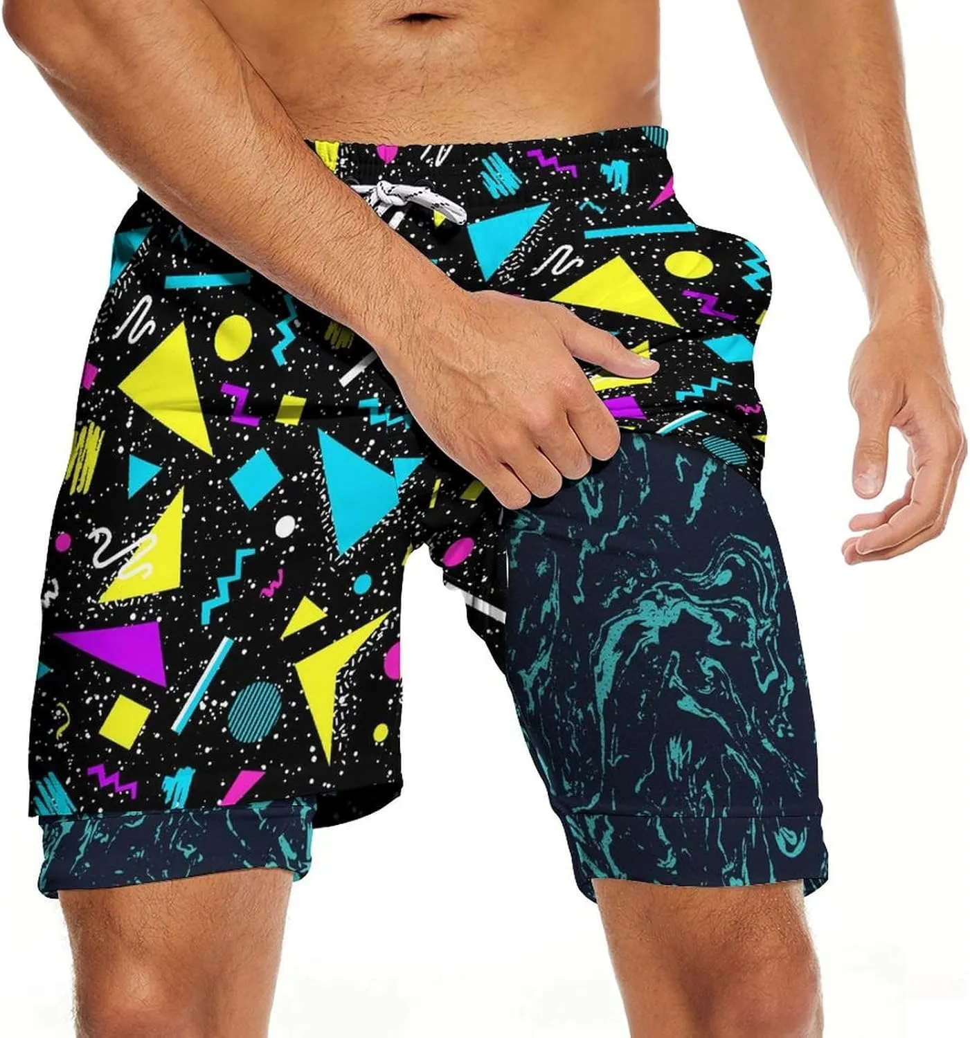 Men's Swim Trunks with Compression Liner Quick Dry 2 in 1 Swimming Trunks Beach Board Shorts Bathing Suits Swimwear