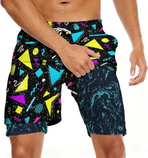 Men's Swim Trunks with Compression Liner Quick Dry 2 in 1 Swimming Trunks Beach Board Shorts Bathing Suits Swimwear