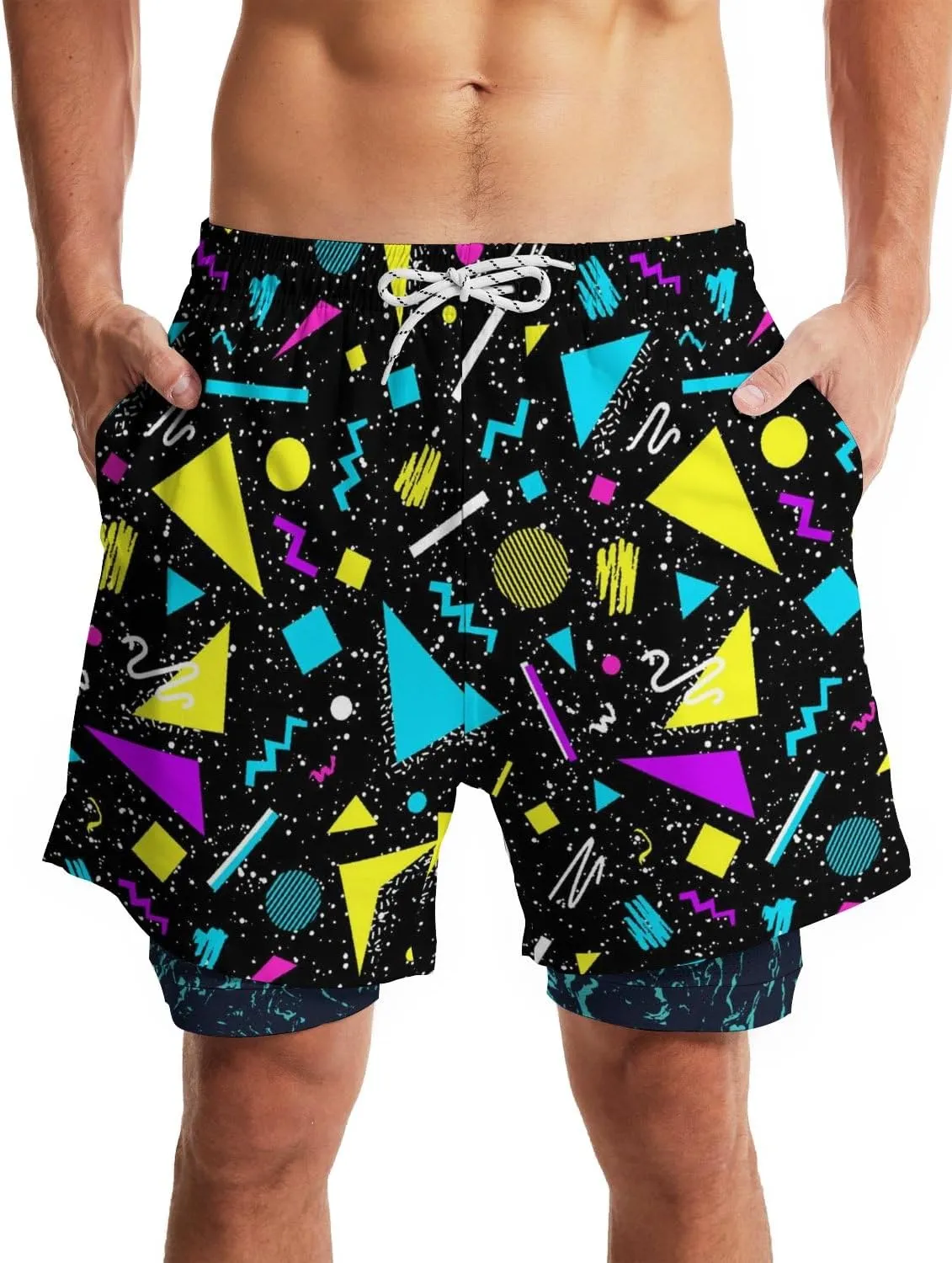 Men's Swim Trunks with Compression Liner Quick Dry 2 in 1 Swimming Trunks Beach Board Shorts Bathing Suits Swimwear