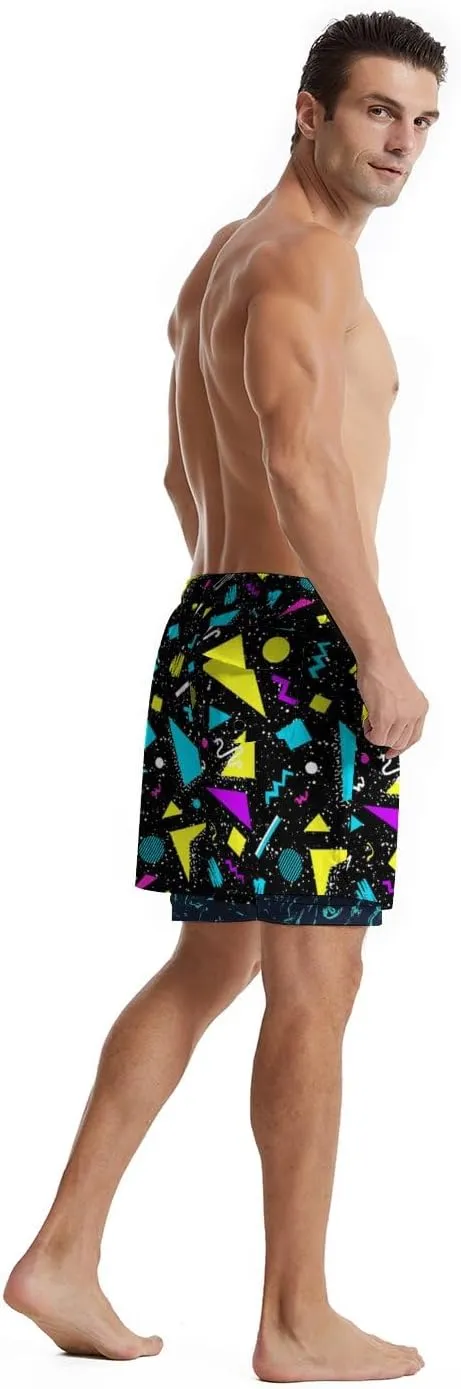 Men's Swim Trunks with Compression Liner Quick Dry 2 in 1 Swimming Trunks Beach Board Shorts Bathing Suits Swimwear