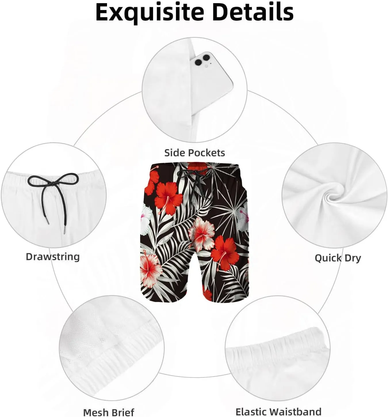 Mens Swim Trunks with Mesh Lining,Quick Dry Big Tall Board Shorts Swimsuit Beach Pants Swimwear Bathing Suits