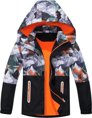 MGEOY Boys Girls Rain Jacket Lightweight Waterproof Hooded Fleece Lined Raincoat Windbreakers for Kids