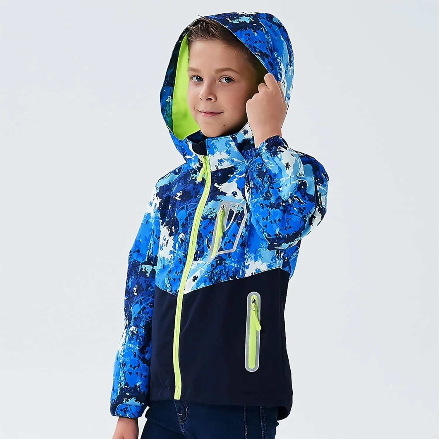 MGEOY Boys Girls Rain Jacket Lightweight Waterproof Hooded Fleece Lined Raincoat Windbreakers for Kids