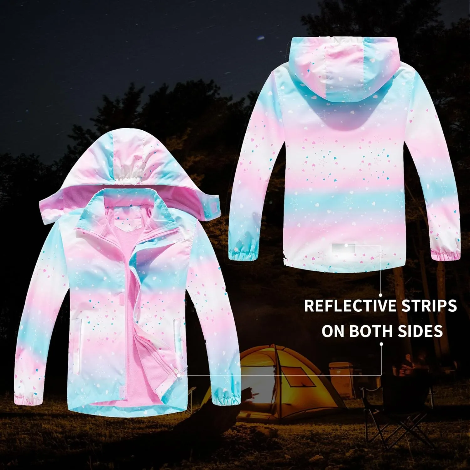 MGEOY Boys Girls Rain Jacket Lightweight Waterproof Hooded Fleece Lined Raincoat Windbreakers for Kids