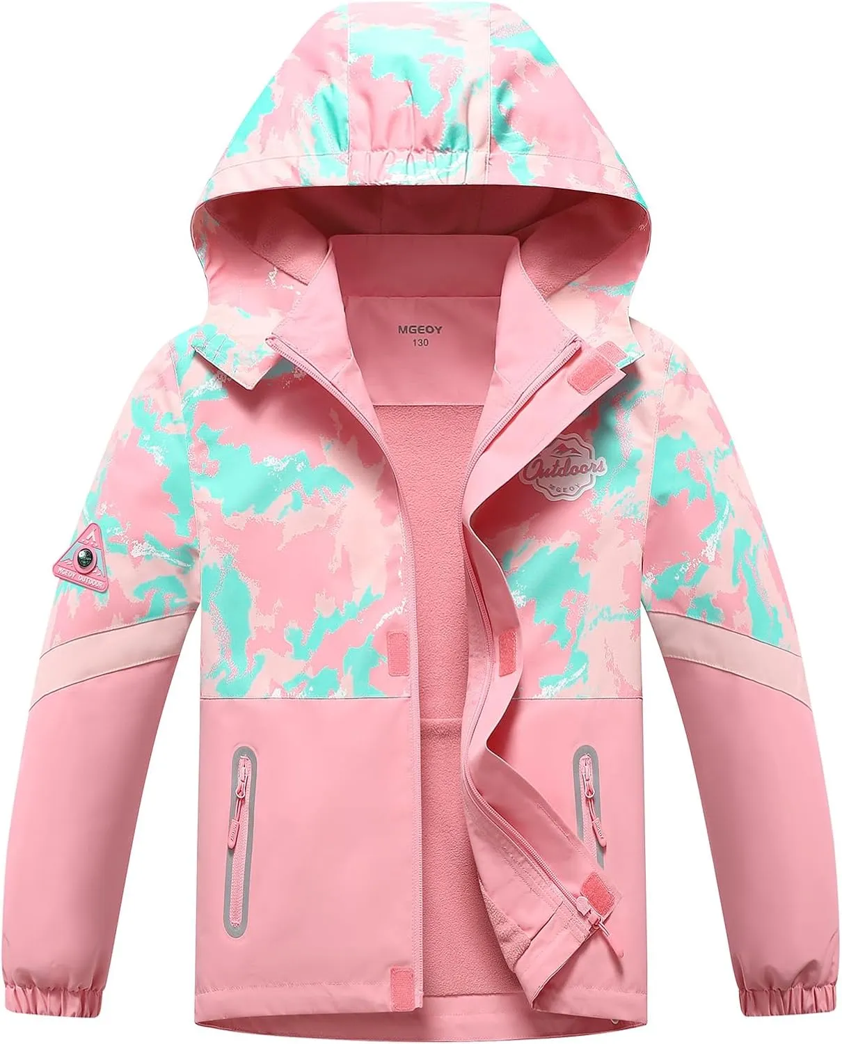 MGEOY Boys Girls Rain Jacket Lightweight Waterproof Hooded Fleece Lined Raincoat Windbreakers for Kids