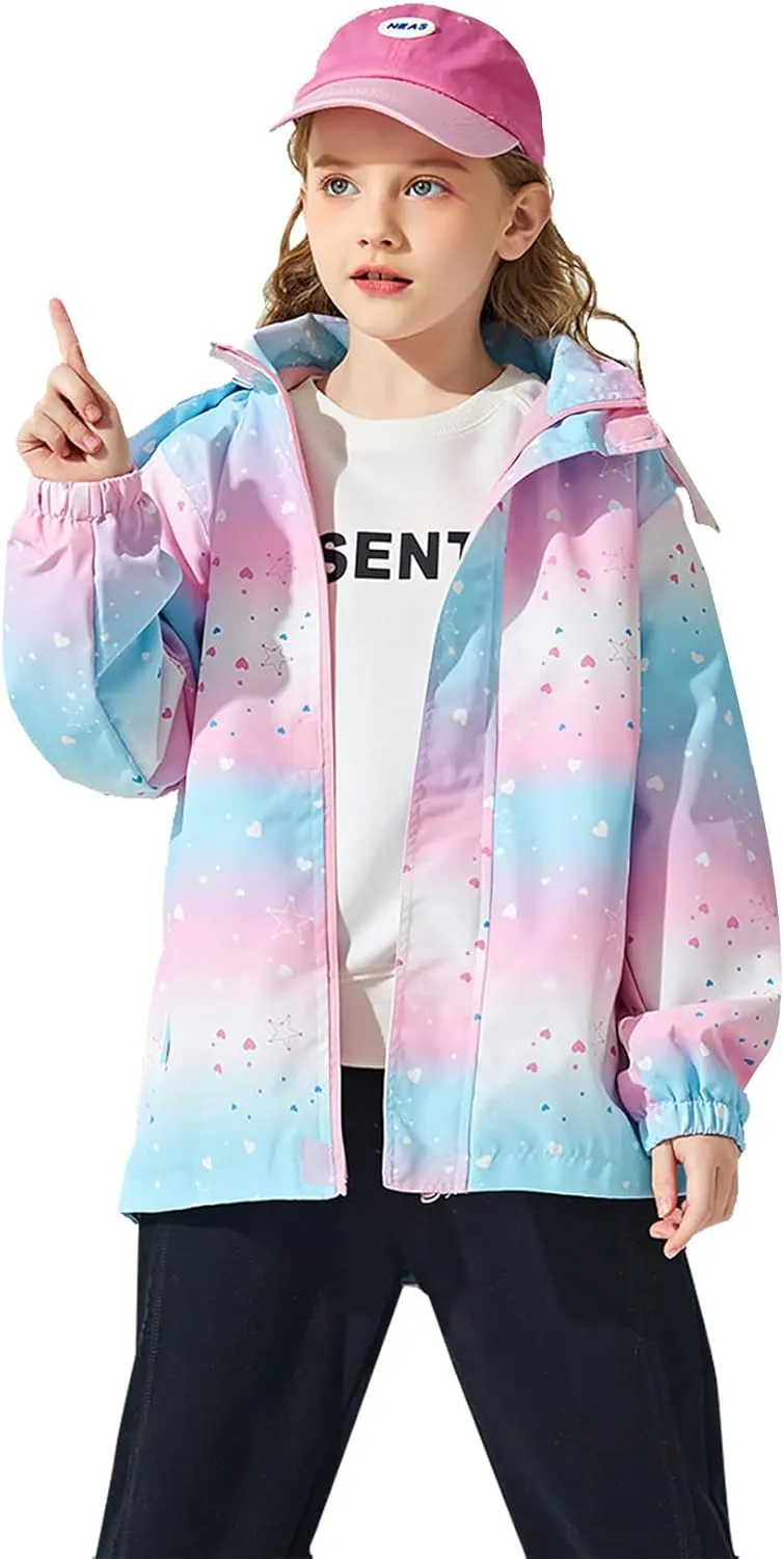 MGEOY Boys Girls Rain Jacket Lightweight Waterproof Hooded Fleece Lined Raincoat Windbreakers for Kids