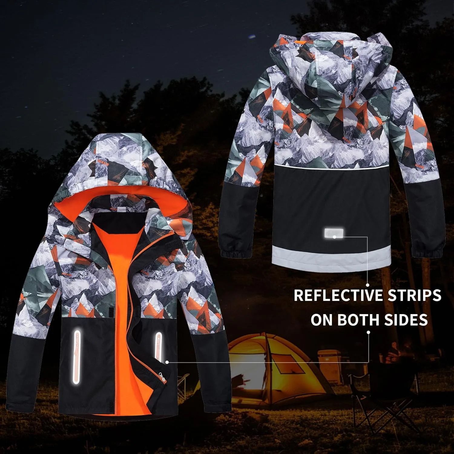 MGEOY Boys Girls Rain Jacket Lightweight Waterproof Hooded Fleece Lined Raincoat Windbreakers for Kids