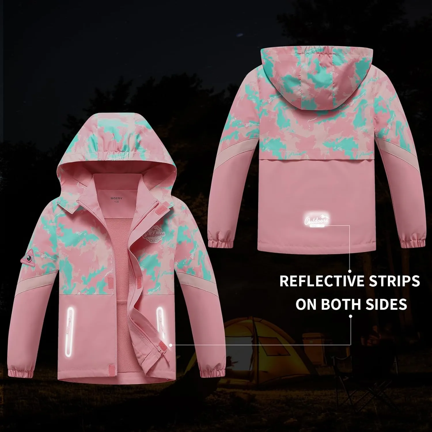 MGEOY Boys Girls Rain Jacket Lightweight Waterproof Hooded Fleece Lined Raincoat Windbreakers for Kids