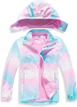 MGEOY Boys Girls Rain Jacket Lightweight Waterproof Hooded Fleece Lined Raincoat Windbreakers for Kids