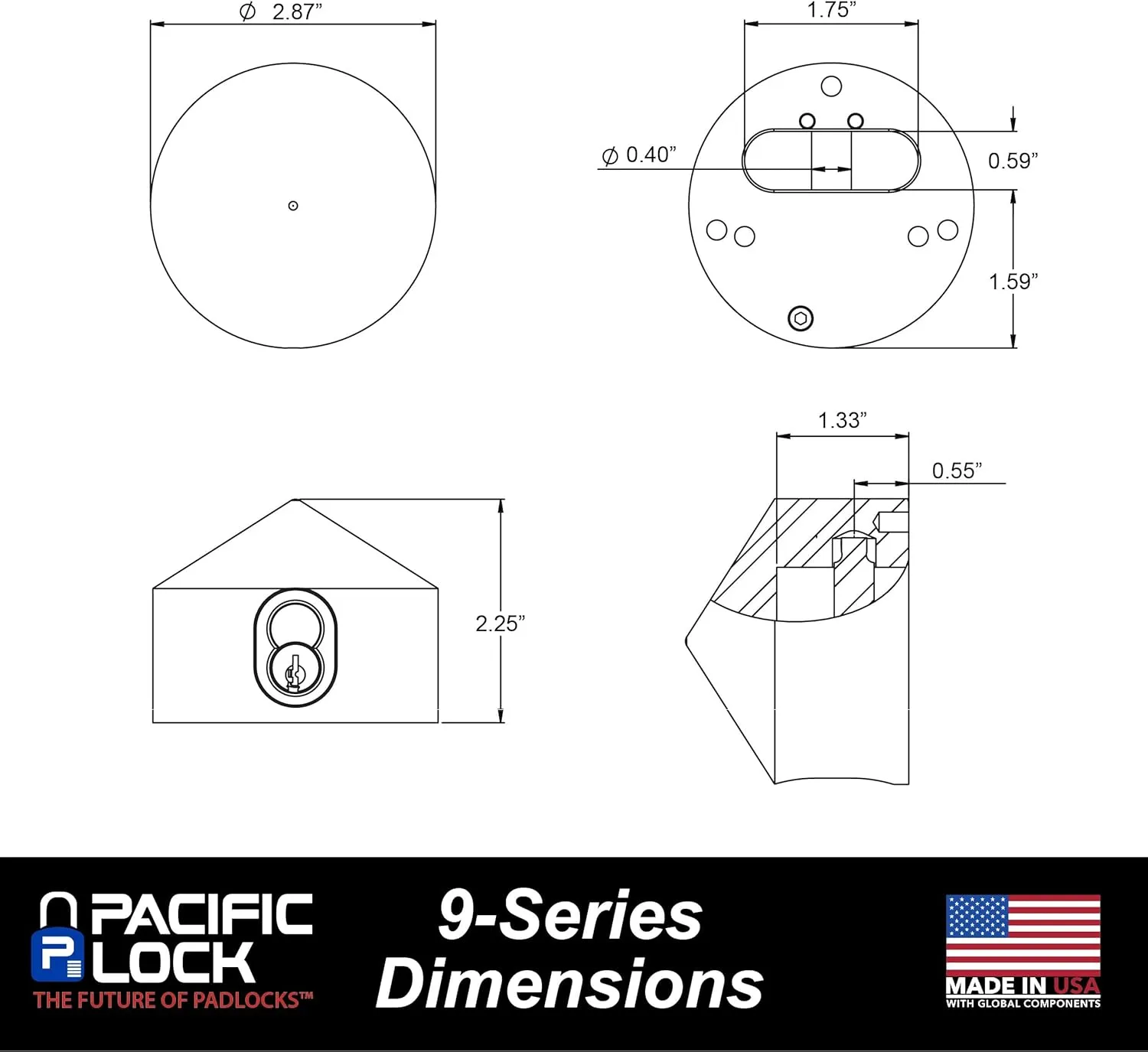 PACLOCK's 2177S Patented Cone Puck w/Tapped Holes, Keyed Alike U-Pick!, Stainless Steel