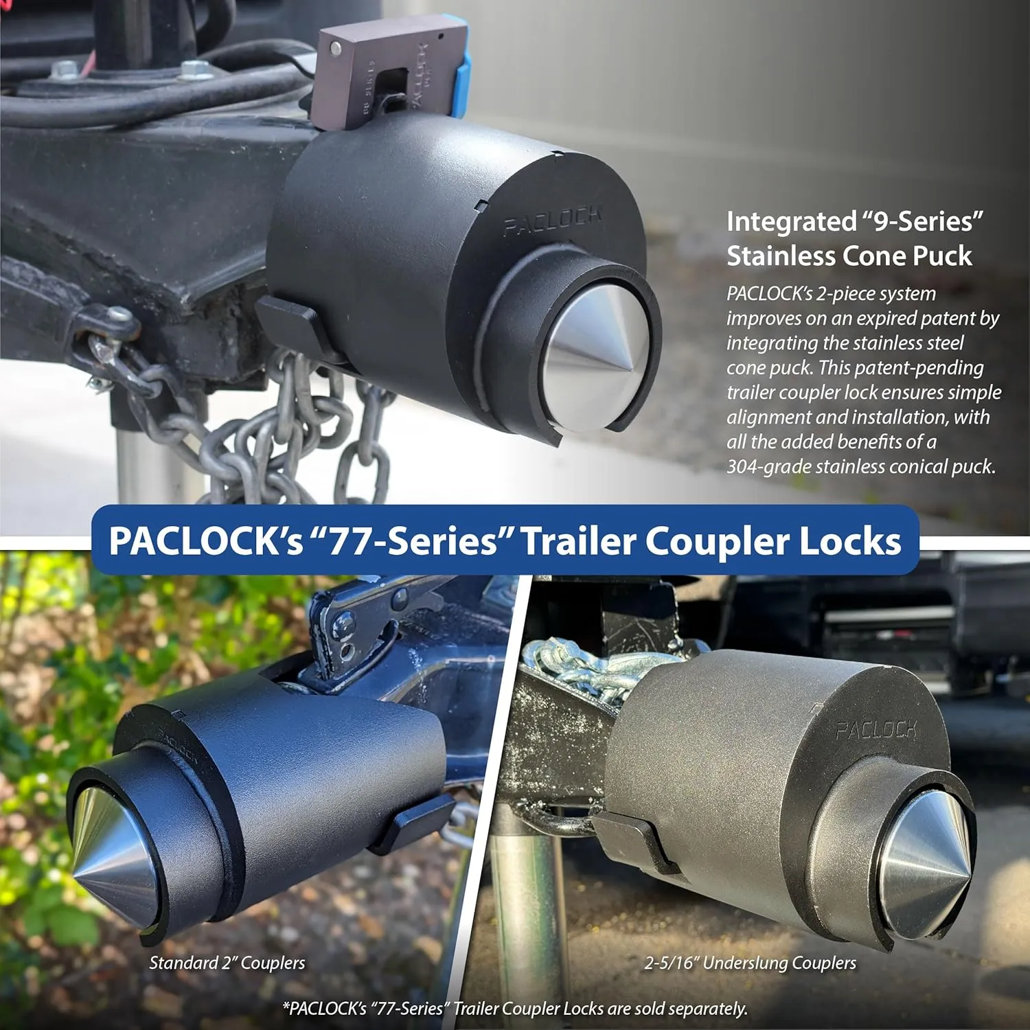 PACLOCK's 2177S Patented Cone Puck w/Tapped Holes, Keyed Alike U-Pick!, Stainless Steel