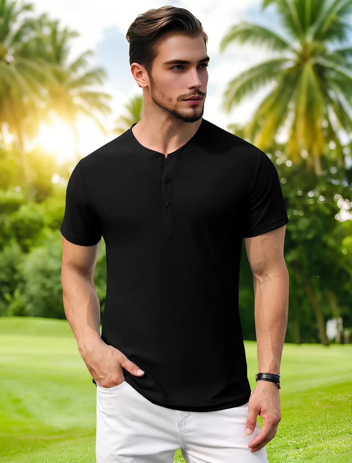 PEGENO Men's Henley Shirts Short Sleeve Moisture Wicking Quick Dry Casual Workout Athletic Golf Shirts