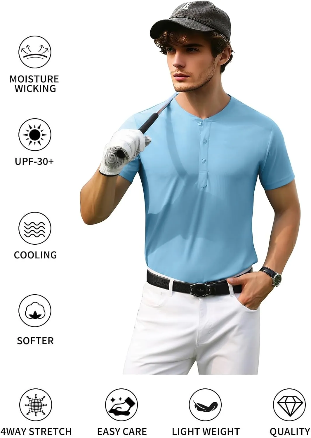 PEGENO Men's Henley Shirts Short Sleeve Moisture Wicking Quick Dry Casual Workout Athletic Golf Shirts