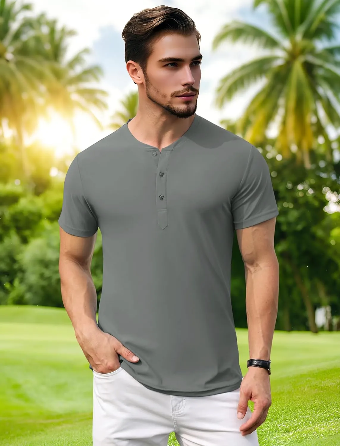 PEGENO Men's Henley Shirts Short Sleeve Moisture Wicking Quick Dry Casual Workout Athletic Golf Shirts