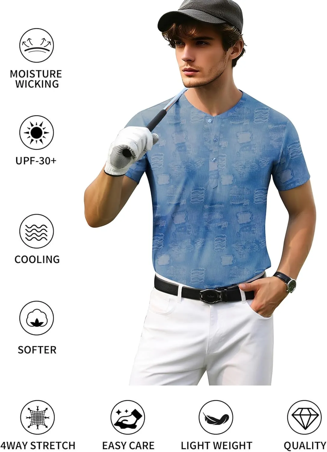 PEGENO Men's Henley Shirts Short Sleeve Moisture Wicking Quick Dry Casual Workout Athletic Golf Shirts