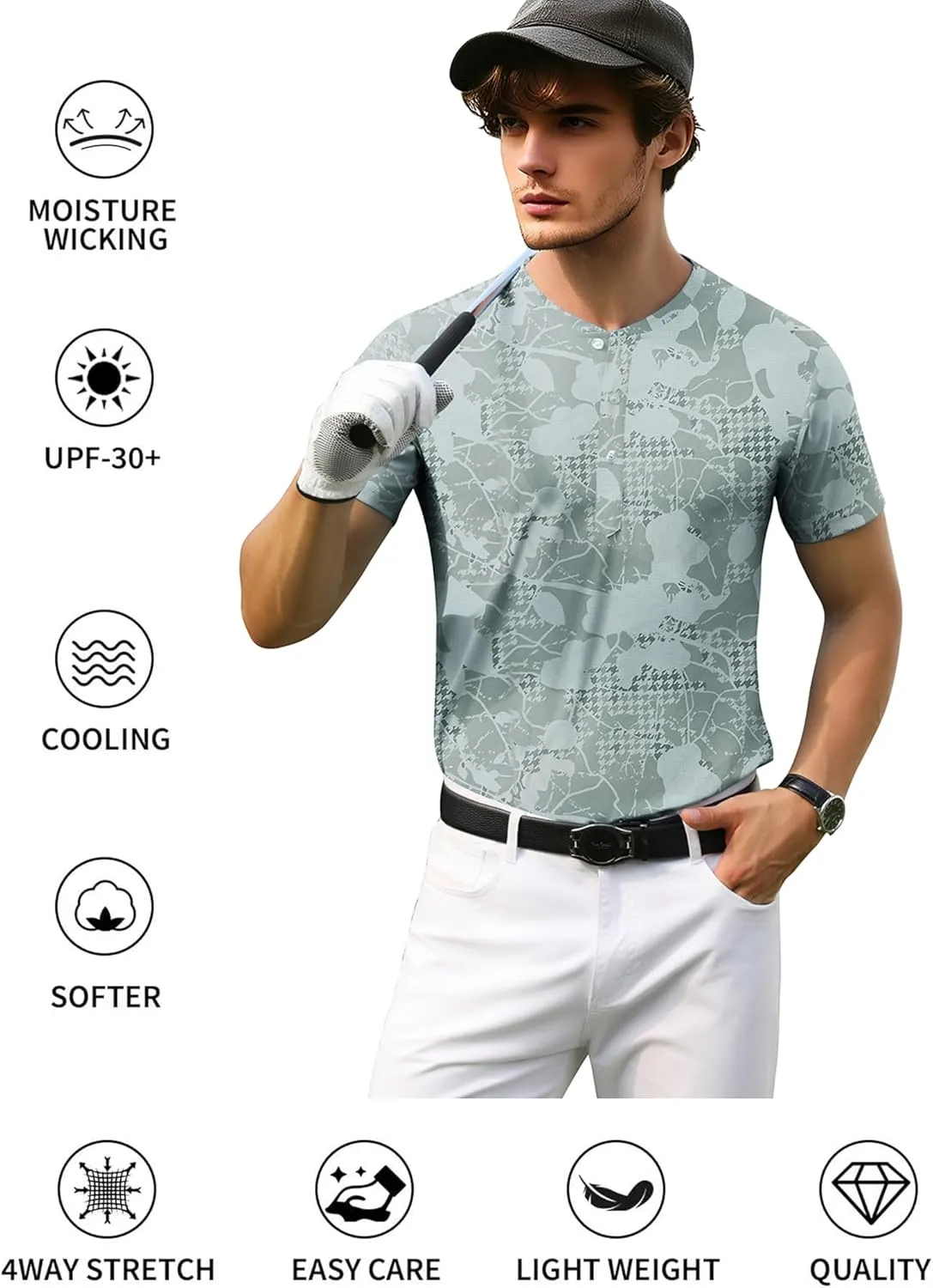 PEGENO Men's Henley Shirts Short Sleeve Moisture Wicking Quick Dry Casual Workout Athletic Golf Shirts
