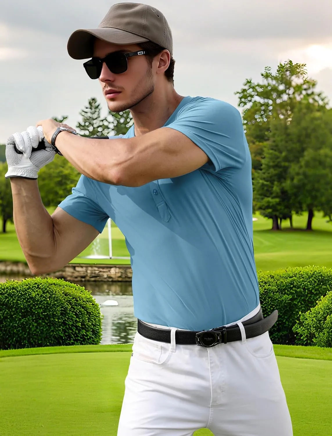 PEGENO Men's Henley Shirts Short Sleeve Moisture Wicking Quick Dry Casual Workout Athletic Golf Shirts