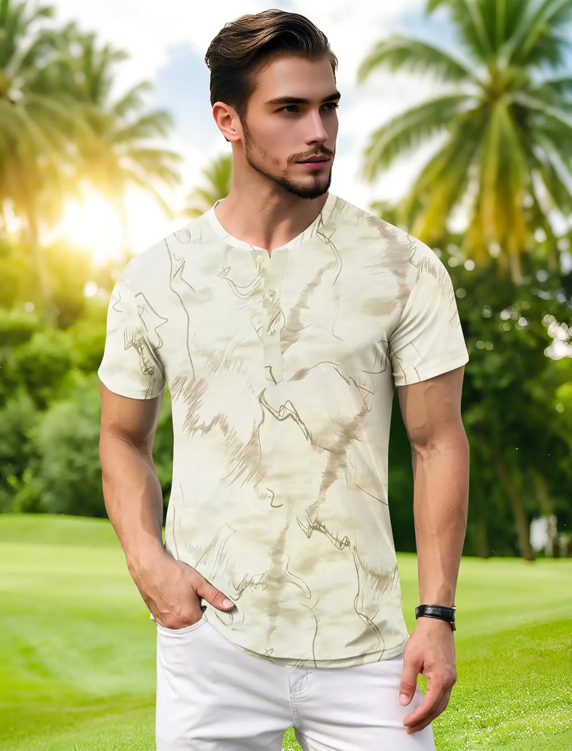 PEGENO Men's Henley Shirts Short Sleeve Moisture Wicking Quick Dry Casual Workout Athletic Golf Shirts