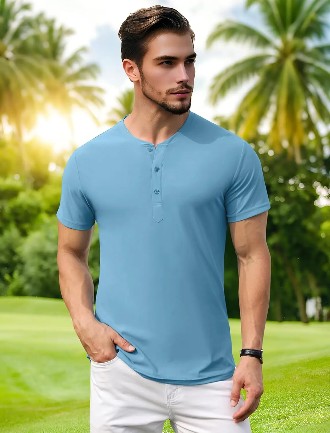 PEGENO Men's Henley Shirts Short Sleeve Moisture Wicking Quick Dry Casual Workout Athletic Golf Shirts