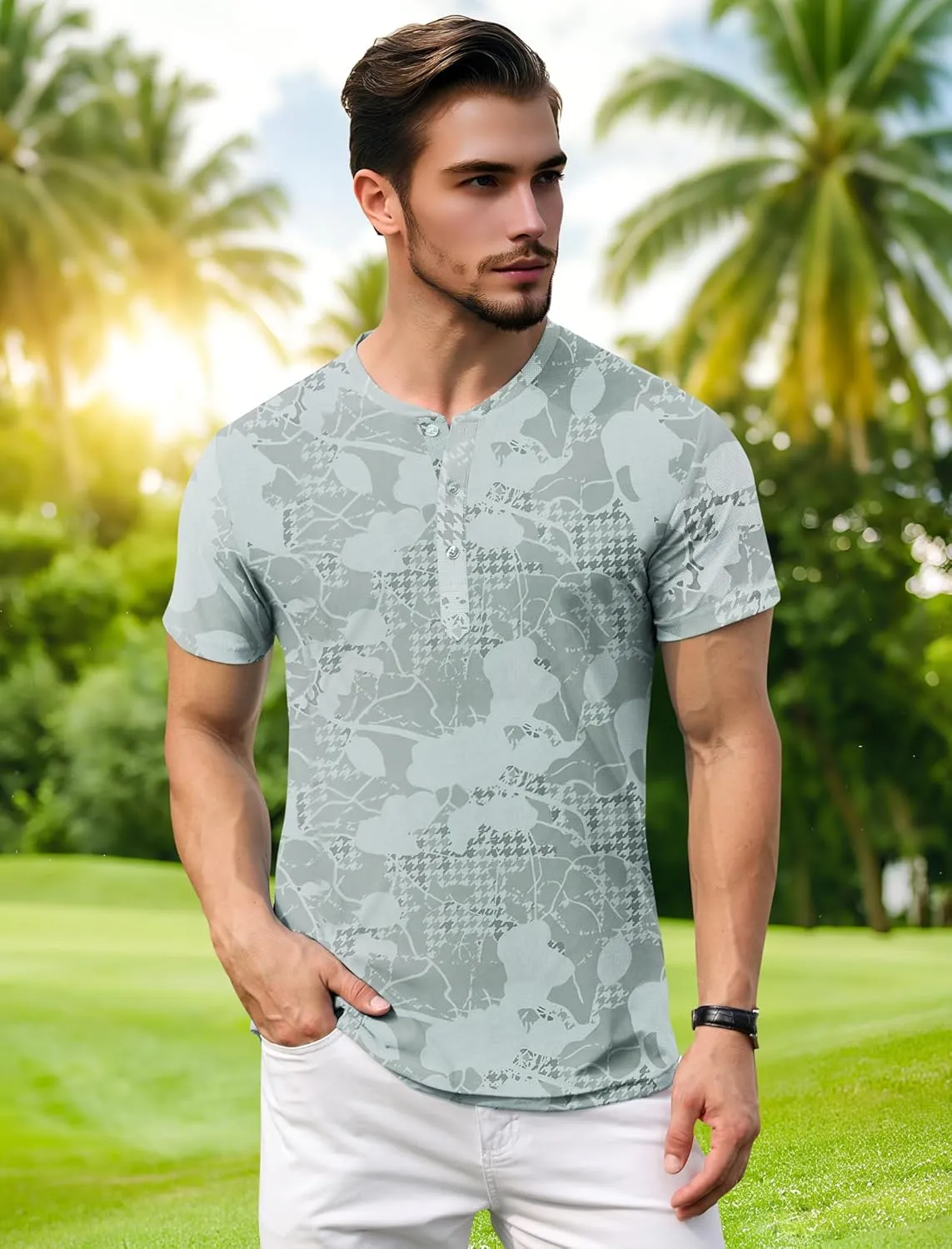 PEGENO Men's Henley Shirts Short Sleeve Moisture Wicking Quick Dry Casual Workout Athletic Golf Shirts