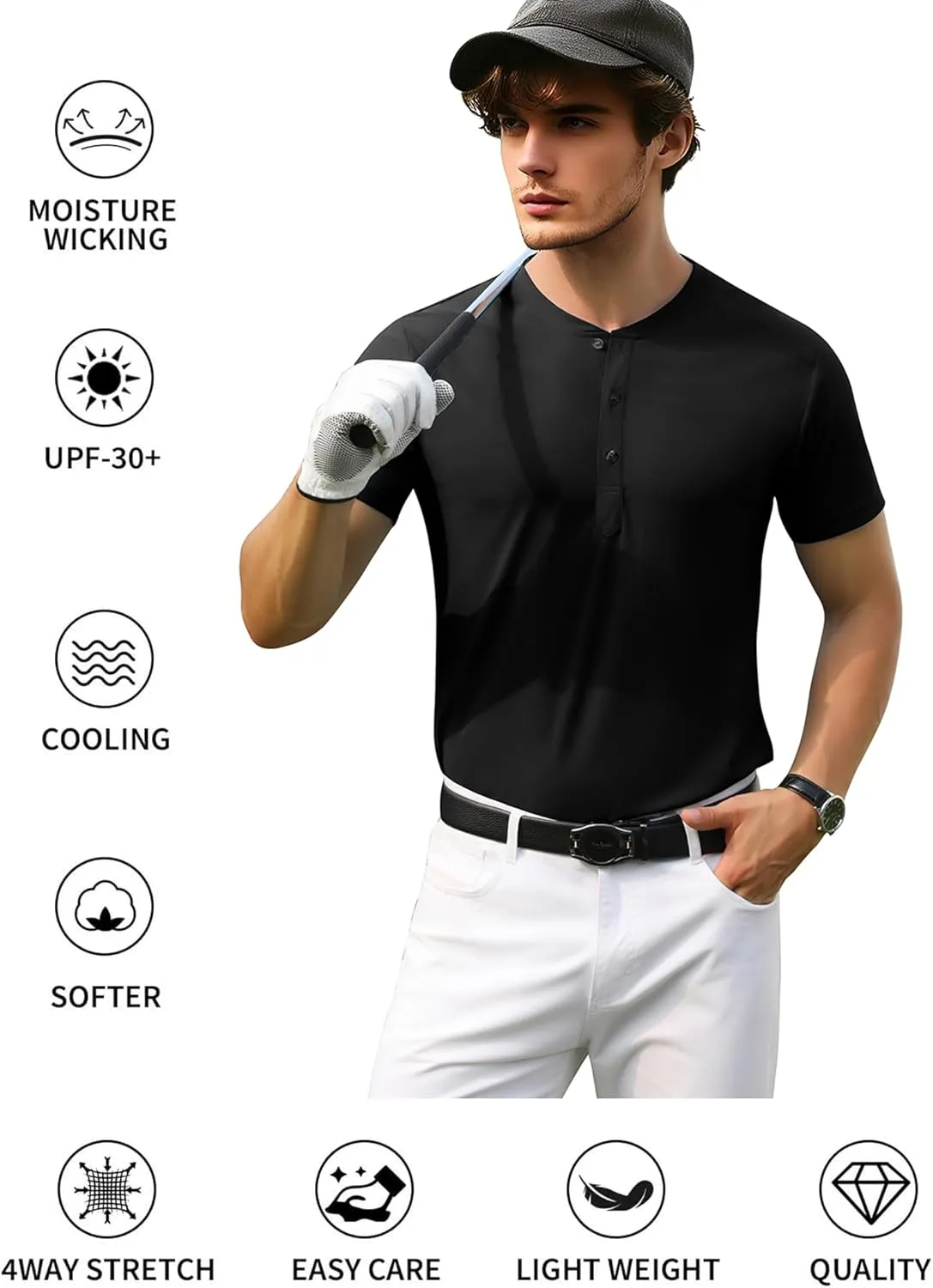 PEGENO Men's Henley Shirts Short Sleeve Moisture Wicking Quick Dry Casual Workout Athletic Golf Shirts