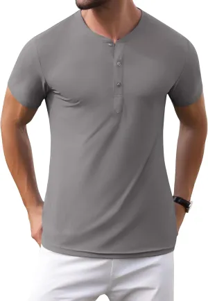 PEGENO Men's Henley Shirts Short Sleeve Moisture Wicking Quick Dry Casual Workout Athletic Golf Shirts