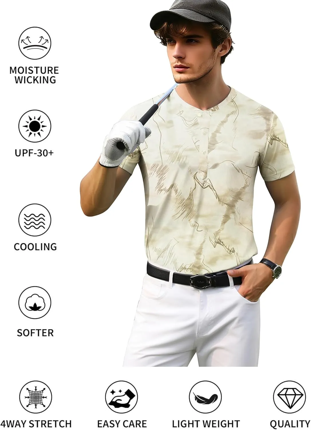 PEGENO Men's Henley Shirts Short Sleeve Moisture Wicking Quick Dry Casual Workout Athletic Golf Shirts
